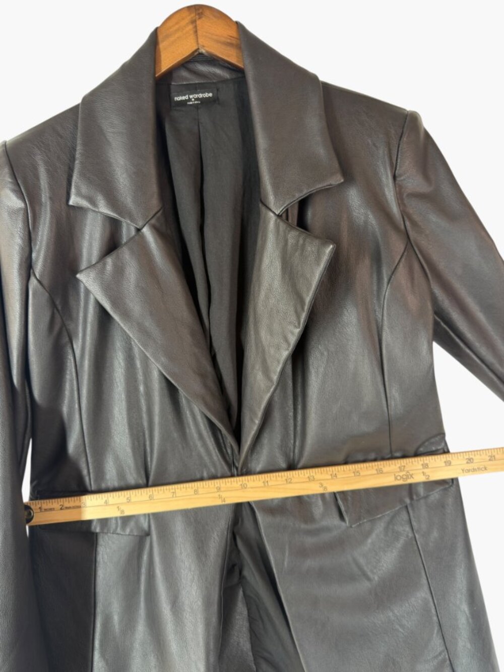 Naked Wardrobe Faux Leather Blazer Brown Jacket Size M Hook Closure - Picture 8 of 9